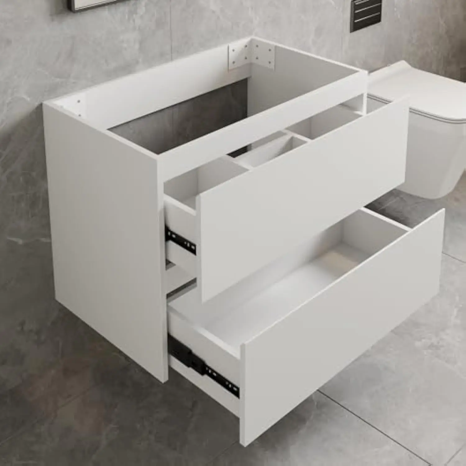 

24 Wall Mounted Bathroom Vanity Base, White Storage Cabinet Vanity with Two Soft Close Drawers, Handle-Free Design (Sink Top No