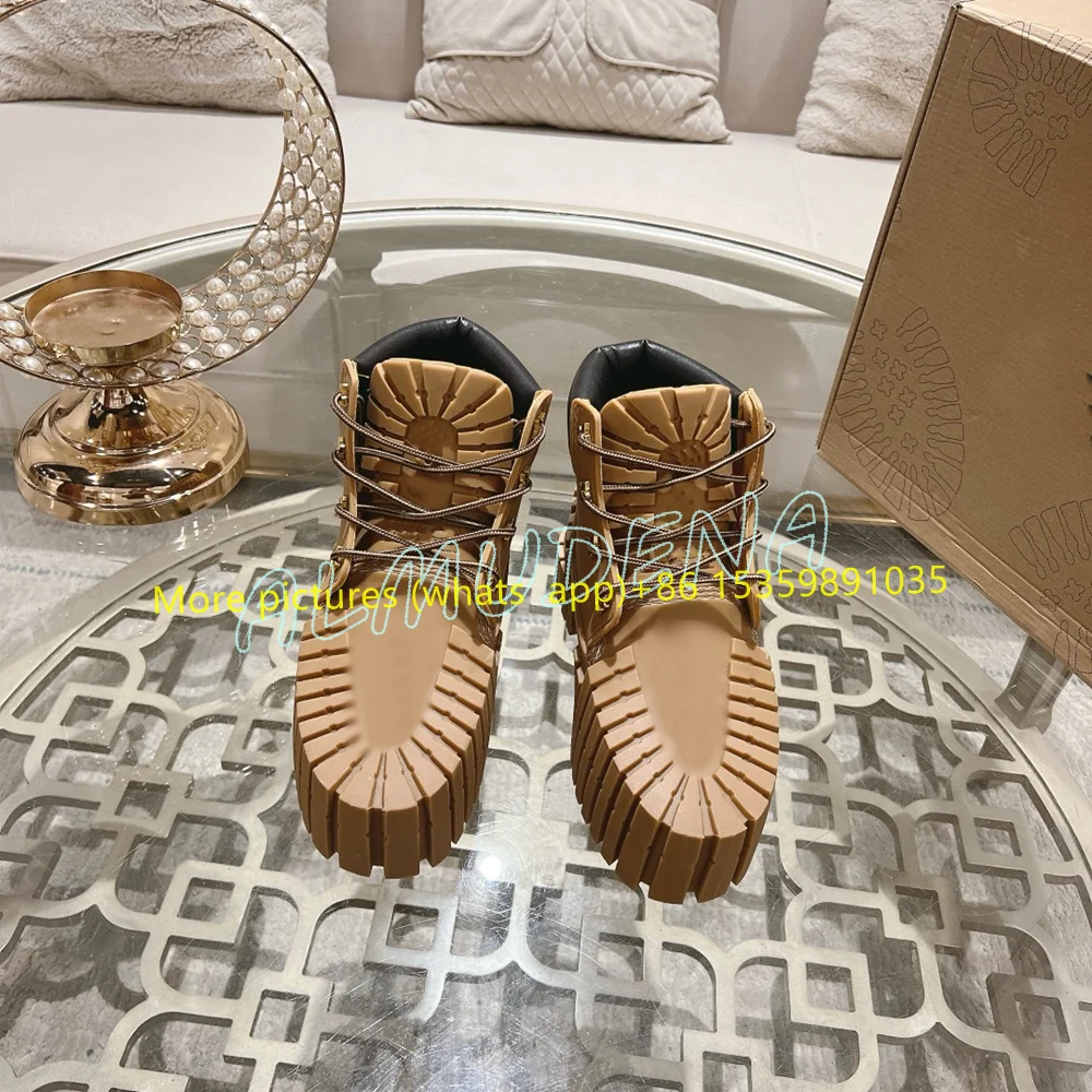 Thick Sole Heightened Boots Platform Lace-up Fashionable Short Motorcycle Boots Height Increasing Shoes Solid Man Seakers 2025