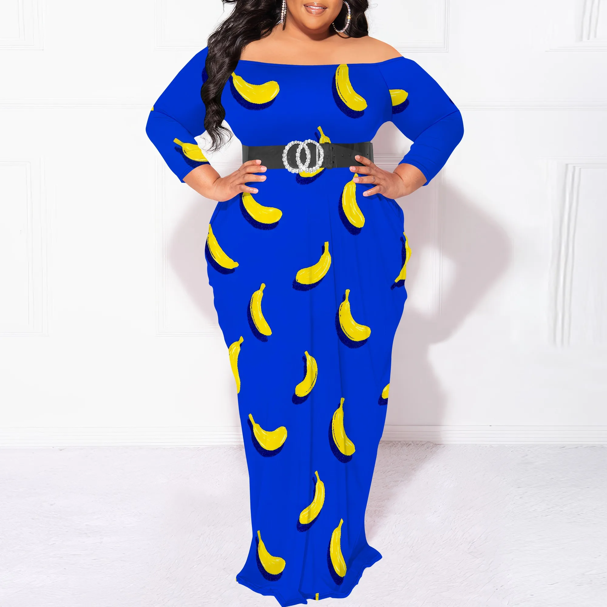 Plus Size Dresses for Curvy Women Sexy Off Shoulder Fall Dress Solid Club Party Cocktail Fishtail Maxi Dress
