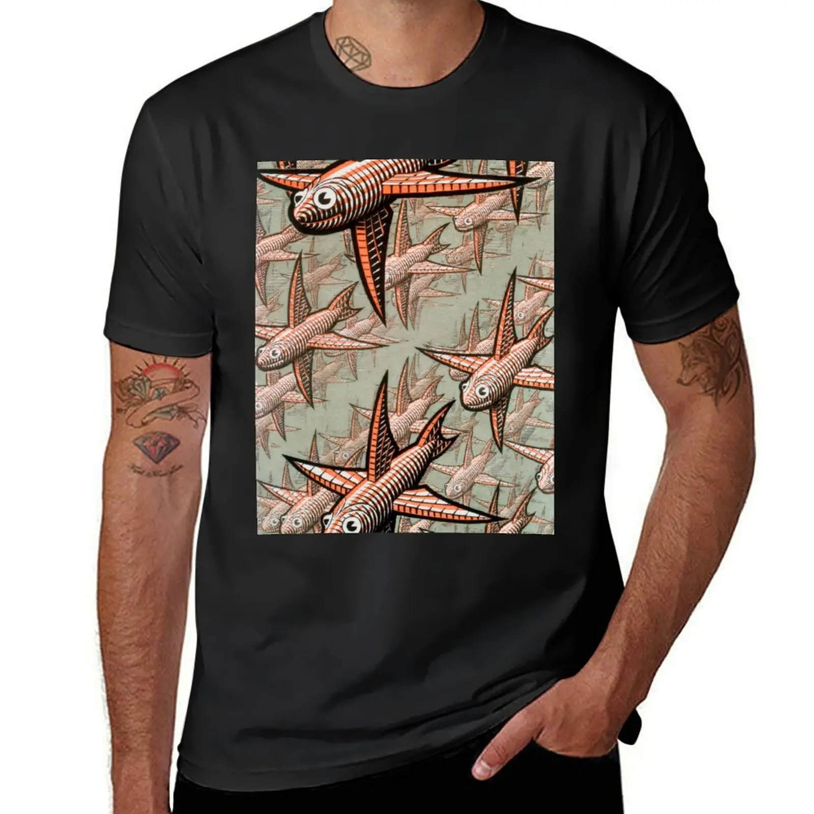 Fish Missile, by M.C. Escher T-Shirt plus size tops sports fans heavyweights fruit of the loom mens t shirts