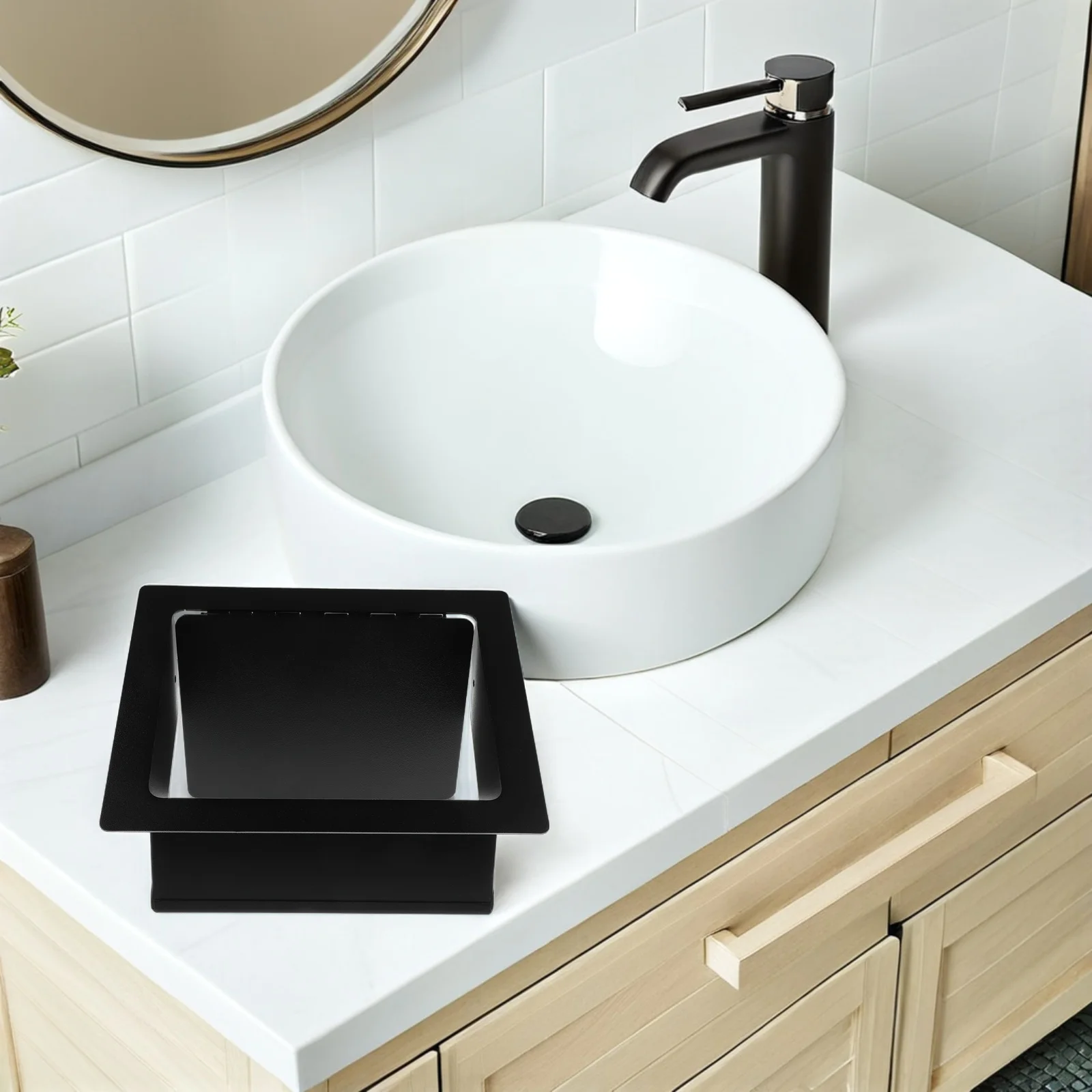 

Rectangular 23.5x17.3x3cm Recessed Countertop Cover Stainless Steel Built-in Trash Can Lid Side Open Swing Flap for Kitchen