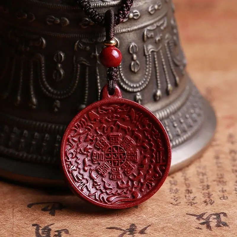 Natural raw mineral cinnabar nine palace eight trigrams genuine pendant amulet pendant  mens necklace  buddha necklace