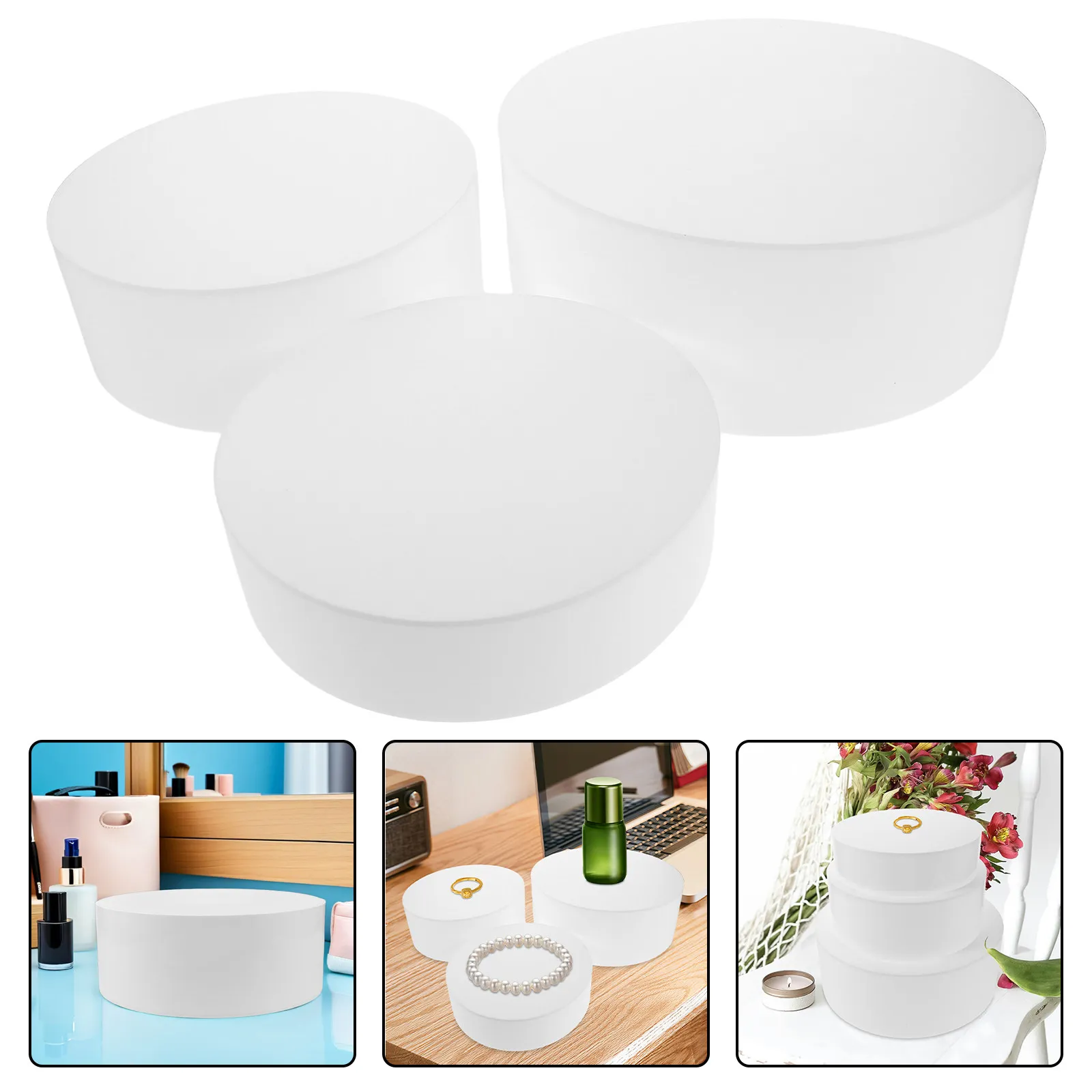 3Pcs Acrylic Round Pedestal Risers Crystal Clear Stable Cylinder Stands for Cake Cupcake Dessert Buffet Vanity Perfume