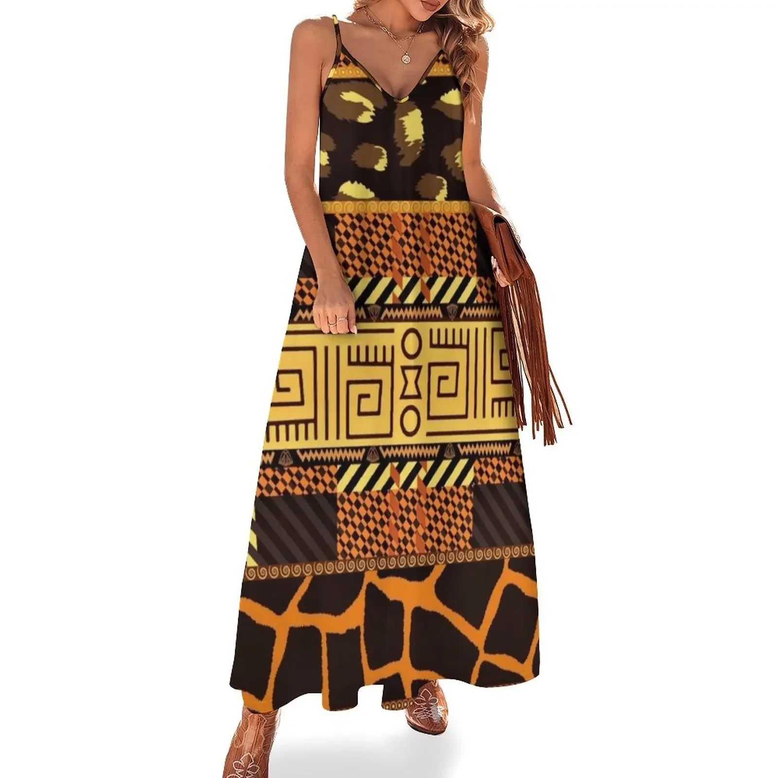 

African style Design Print Patchwork Kitenge Ankara Nigeria. Sleeveless Dress summer dress long sleeve dresses