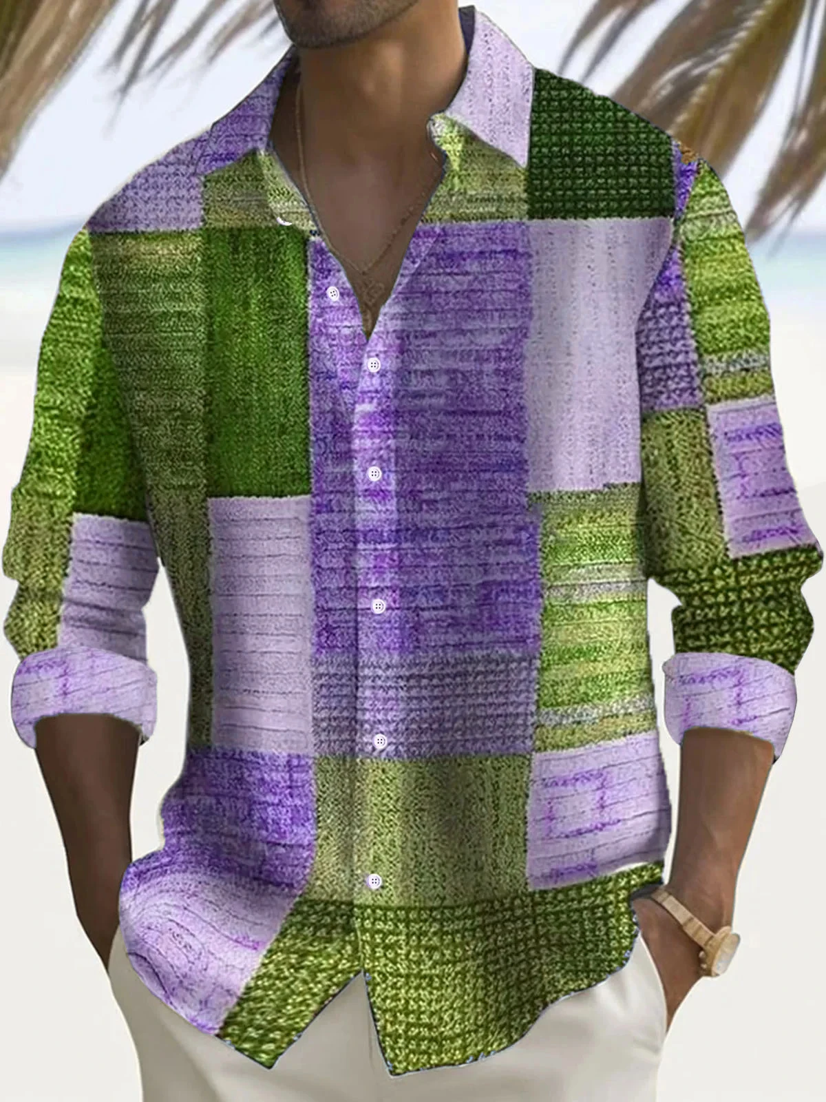 Retro men's shirt, fashionable checkered printed shirt, summer casual short sleeved street shirt