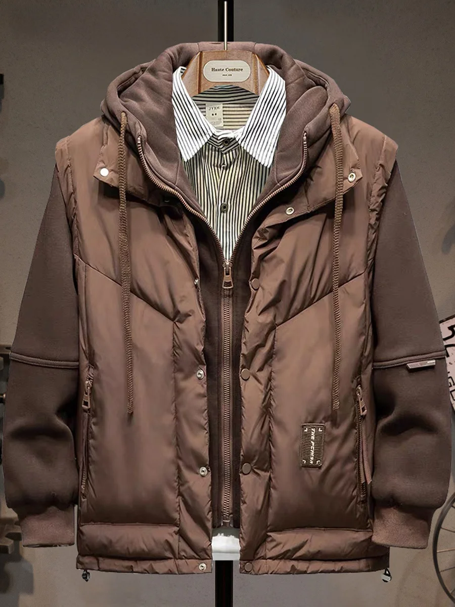 

Модная мужская зимняя утепленная куртка с капюшоном, молодежная универсальная верхняя одежда с наполнителем из пуха