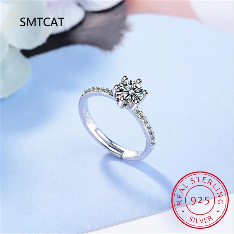 Cincin Moissanite 3 karat asli untuk wanita 925 perak murni klasik 6 cakar cincin pertunangan perhiasan cincin pernikahan romantis