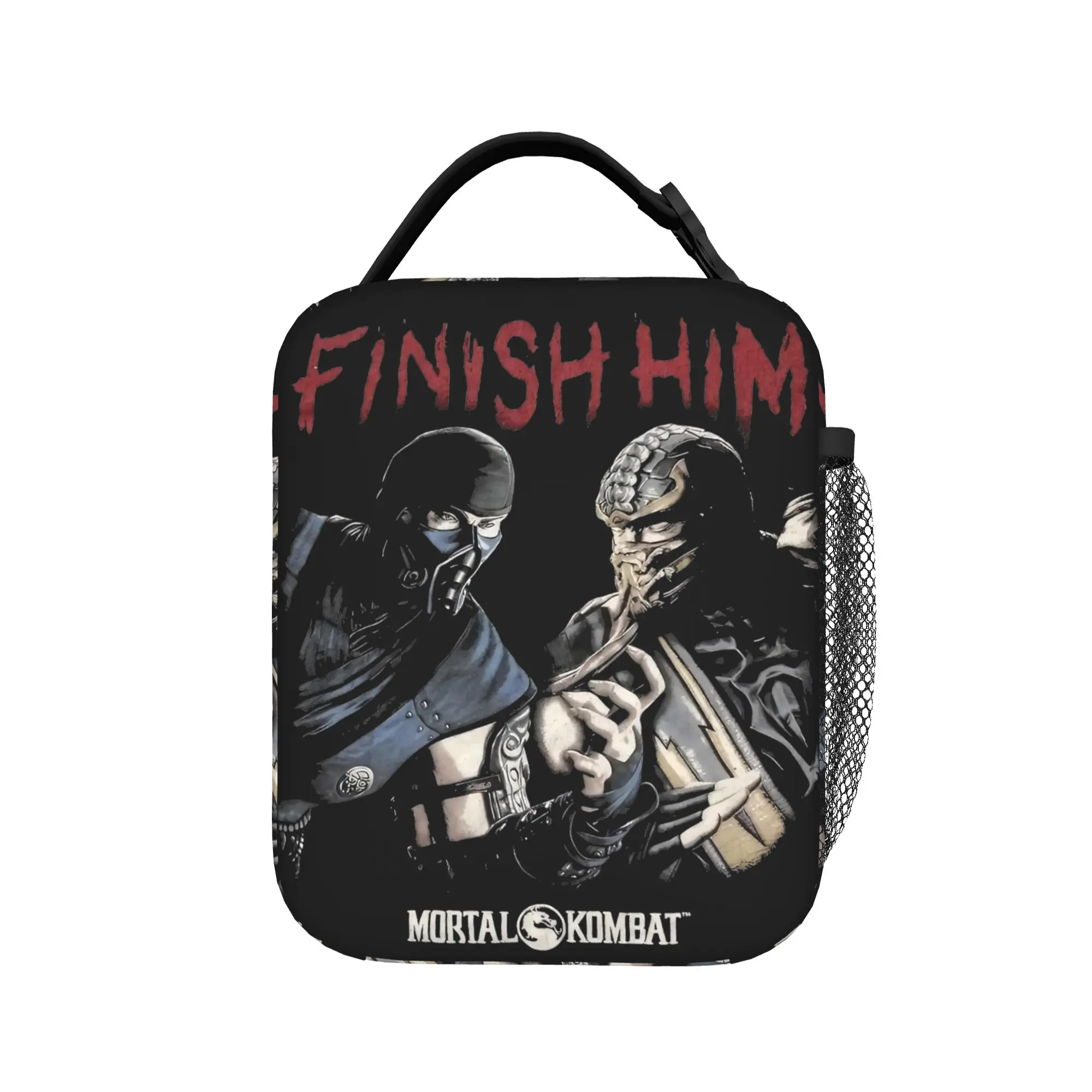 Mortal Kombat Finish Him Bolsas térmicas isoladas para almoço, recipiente para refeições, bolsa térmica de alta capacidade, lancheira, bolsa bento, faculdade