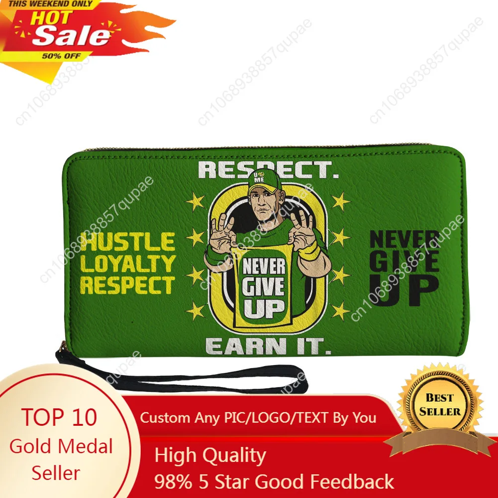 

John Cena 20 Years Never Give Custom Wallet Purse Men Women Teenagers Zipper Long Wallets Double Print Portable Wallet Gift Bag