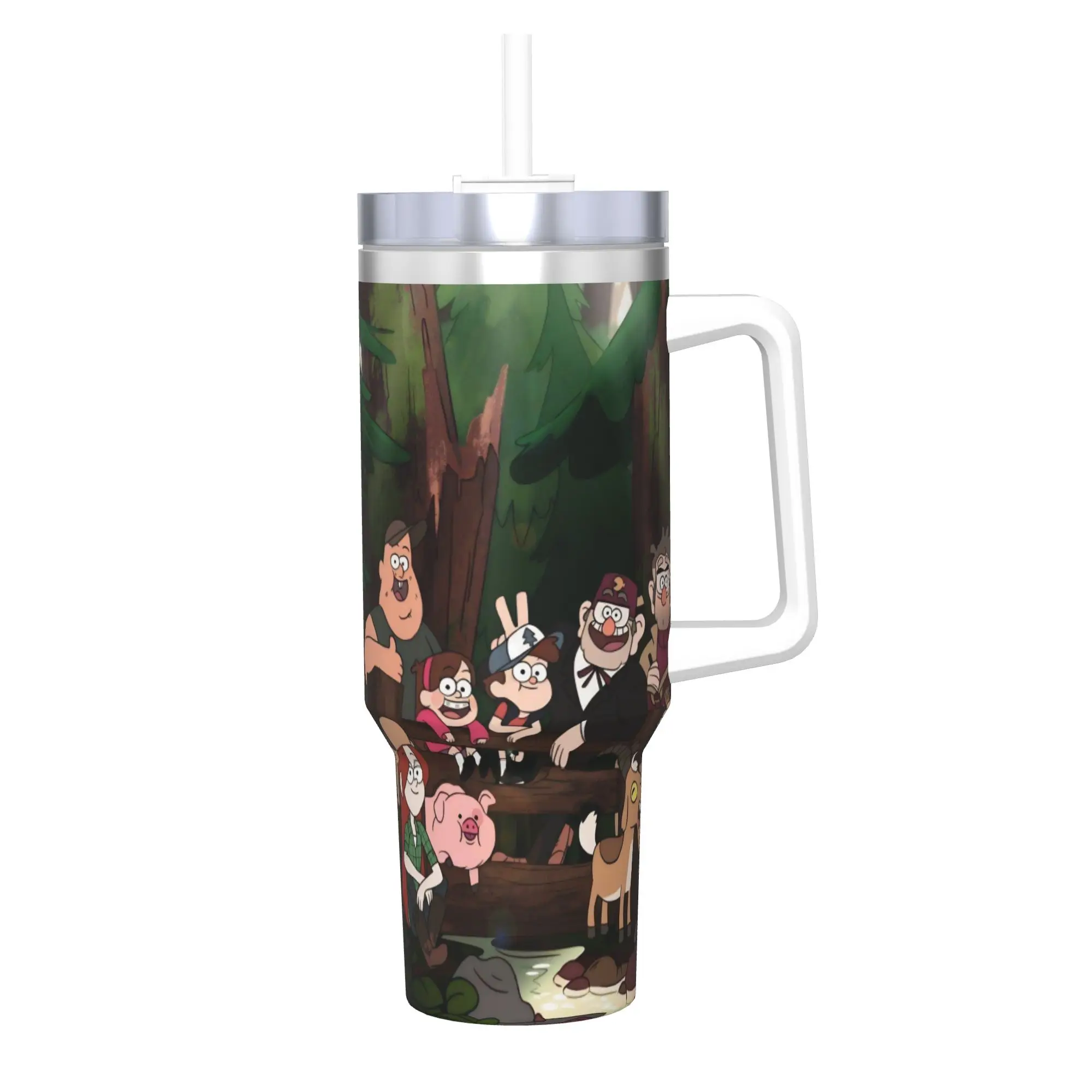 G-Gravity Falls Tumbler With Straw  Stainless Steel Tumblers Mug Double Wall Vacuum Insulated for Cold Or Hot 40oz
