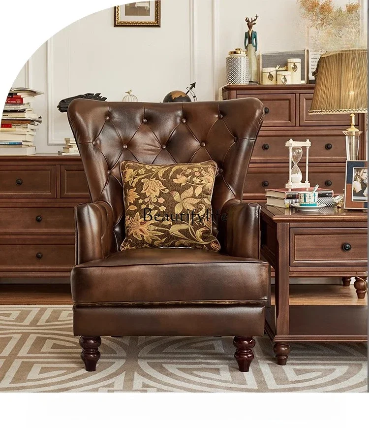 

pg45American retro first layer real cowhide casual single tiger chair armchair