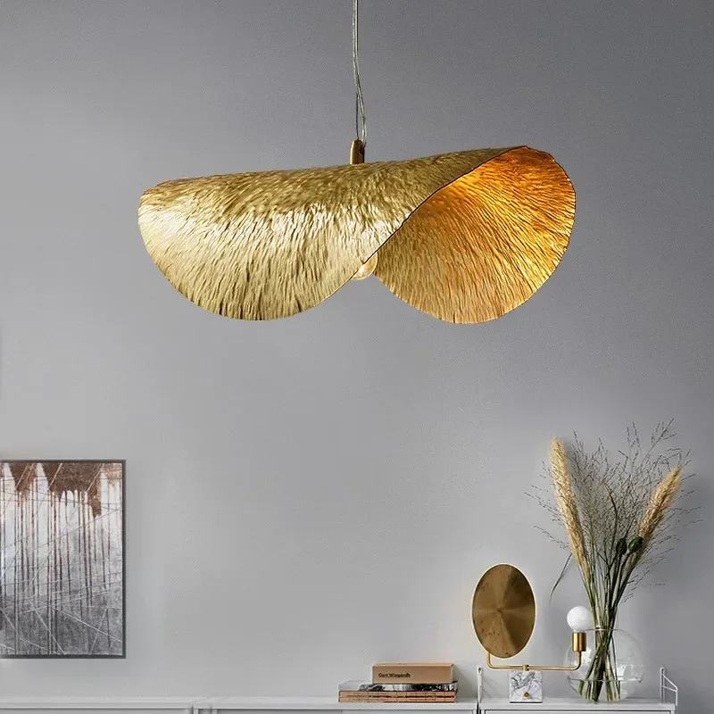 Creative and personalized straw hat pendant light, all copper lotus leaf Nordic minimalist design