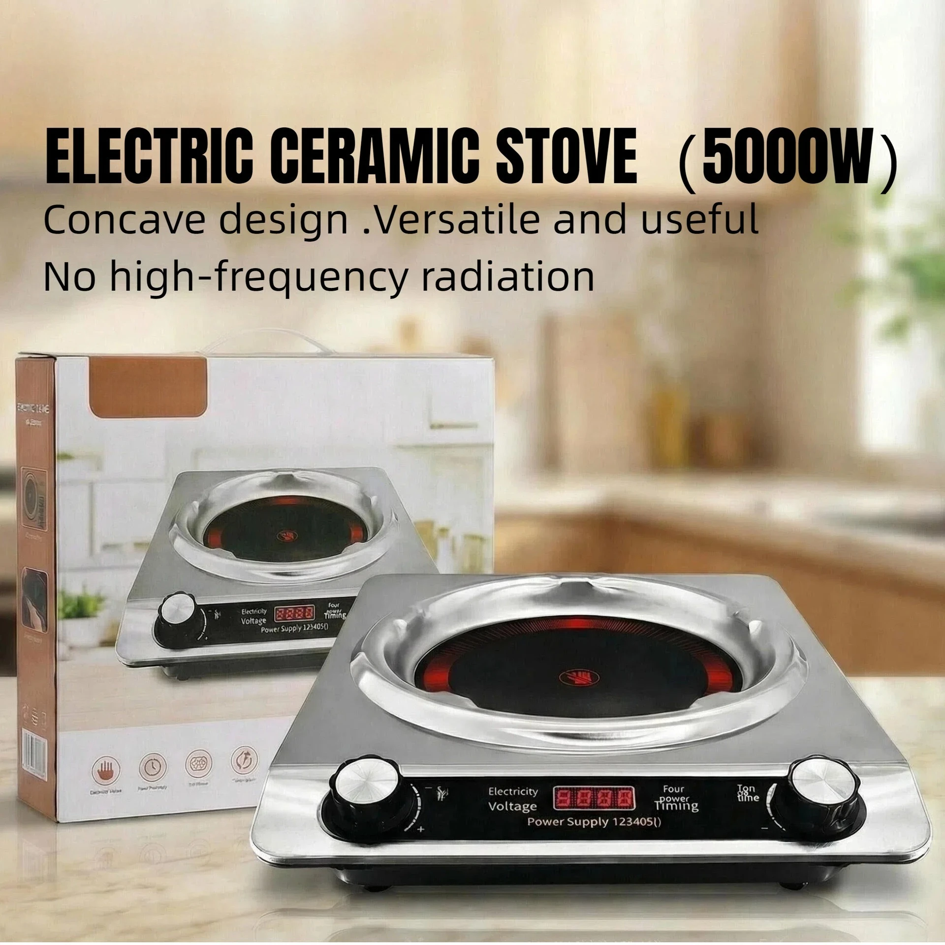 5000W Concave Electric Ceramic Stove Portable Infrared Cooking Grill BBQ Barbecue Cooktop No…