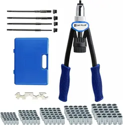 DayPlus Profi Nietmutternzange Set Blindnietzange Set Nietenmaschine Gewinde Nut Rivets M5 - M12 Werkzeug mit 150 Nietmuttern