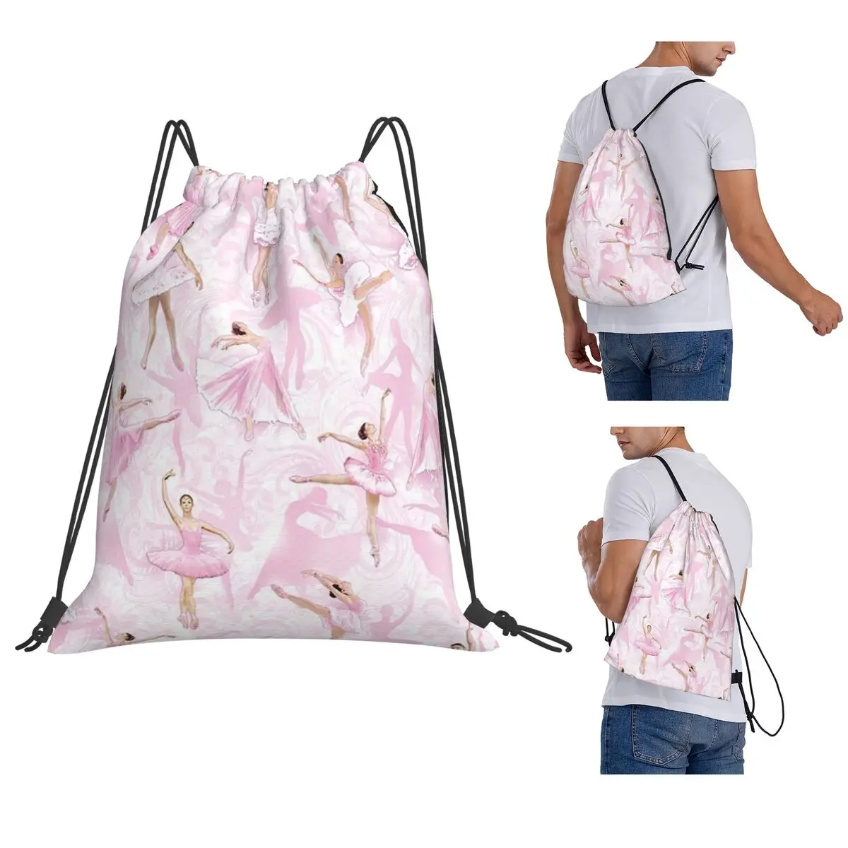 Ballet Dance Makes Me Free Ballerina Dancer Backpacks Casual Drawstring Bags Sports Bag Book Bags for Travel School