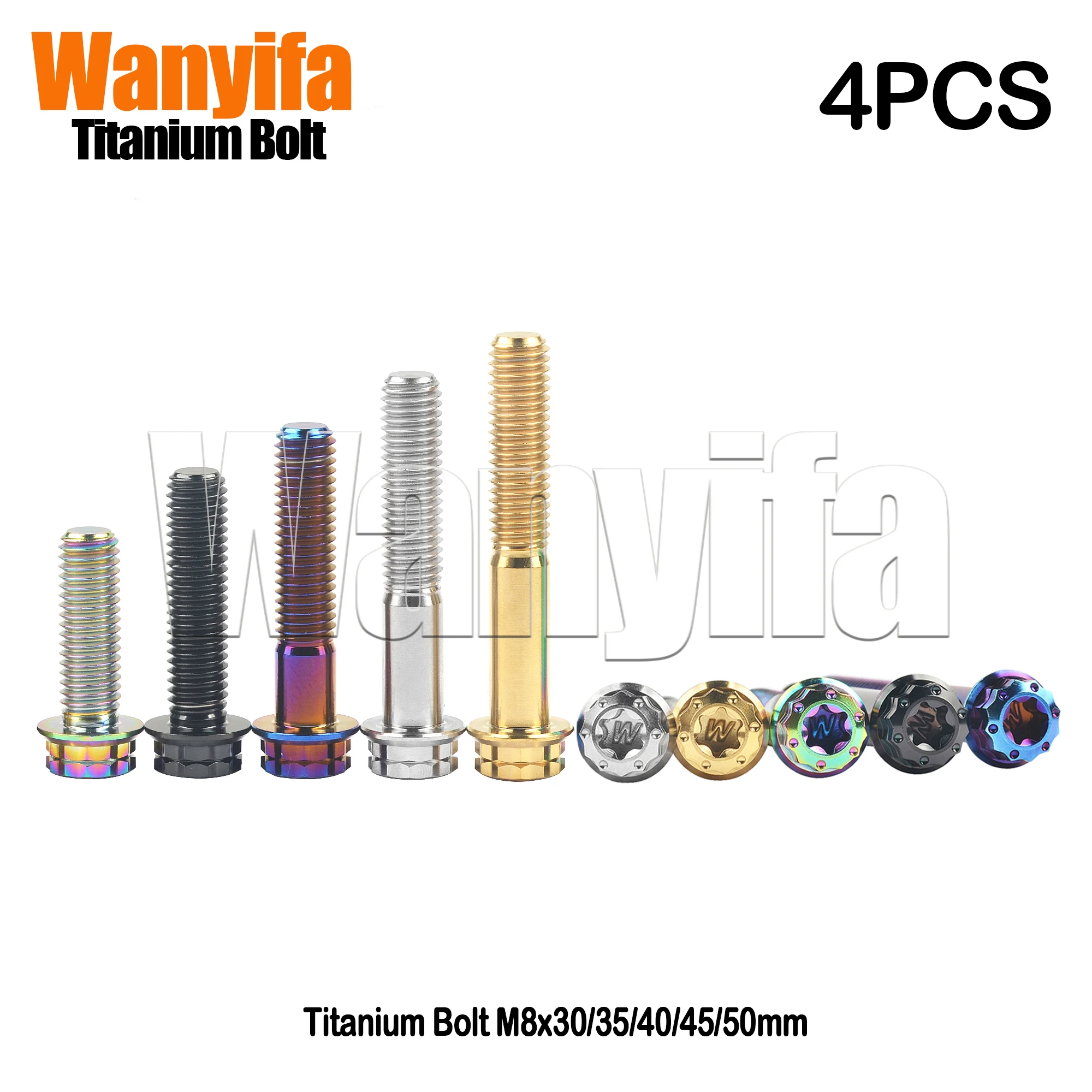 

Wanyifa Titanium Bolts MTB Fasteners M8x30/35/40/45/50mm Flange Head Torx Sleeve Ti Screws for Bicycle Accessories 4Pcs