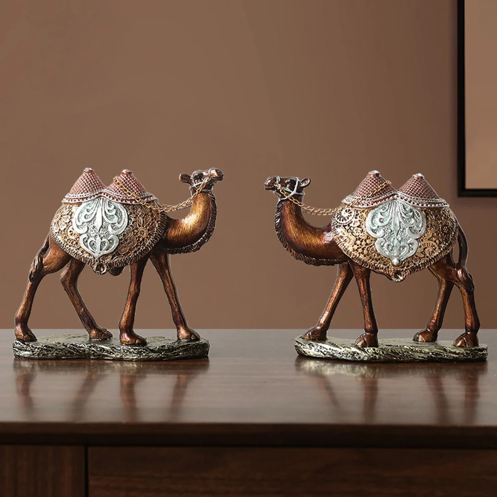 Gold akzentuierte Wüstenkamel-Harzstatue – Luxus-Skulptur, Schlafzimmer-Stil-Dekor für Büro, symbolisches Geschenk für Geschäftserfolg