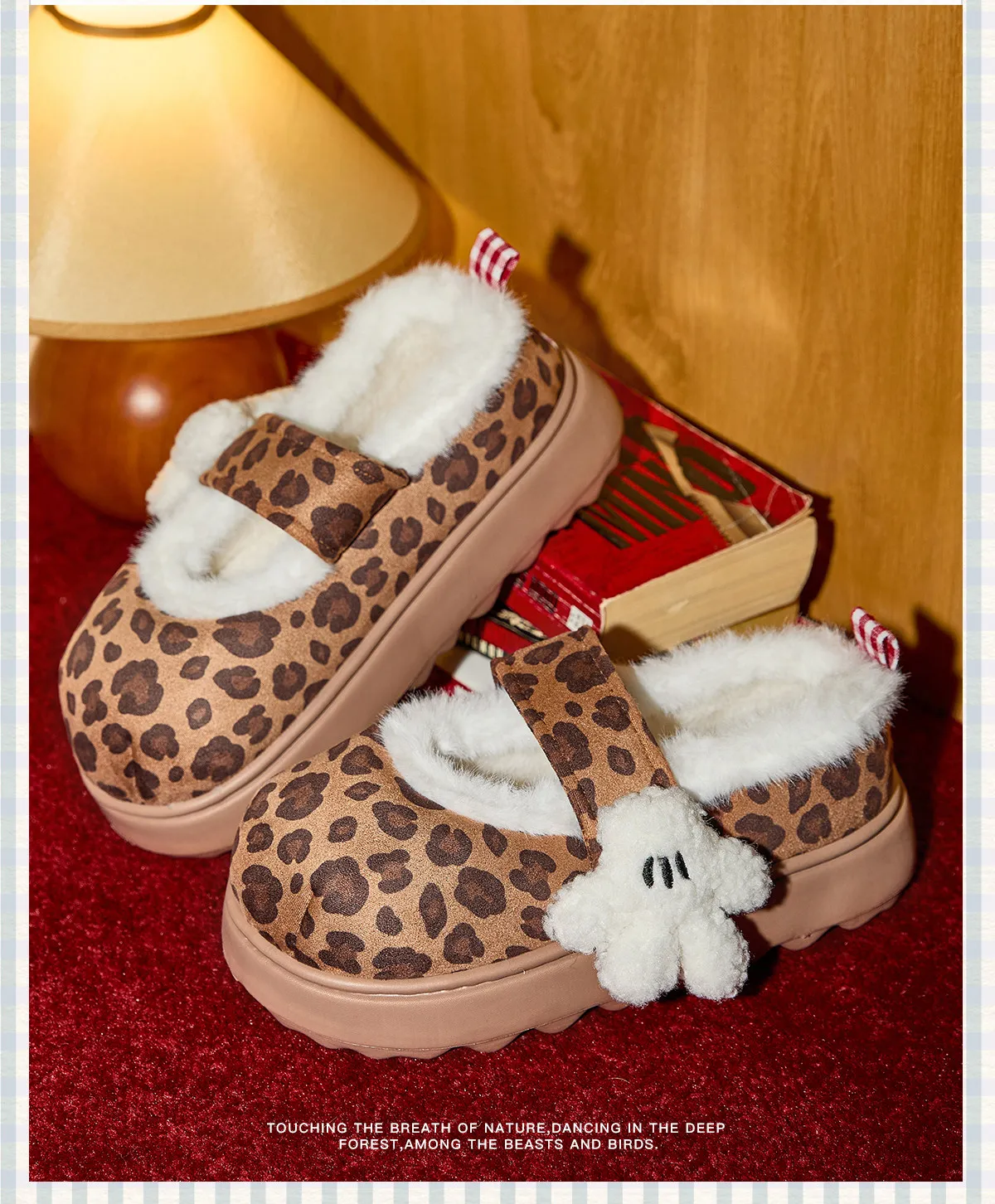 

Женские тапочки с леопардовым принтом Disney, уютная плюшевая домашняя обувь для дома, нескользящая теплая зимняя домашняя обувь, подарок