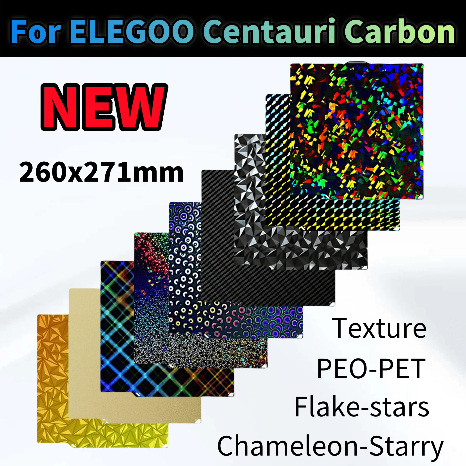 

Строительная пластина для ELEGOO Centauri Carbon 260x271 мм, двухсторонняя PEI PEO PET PEY, листовая пружинная сталь с нагревательной кроватью для Centauri Carbon