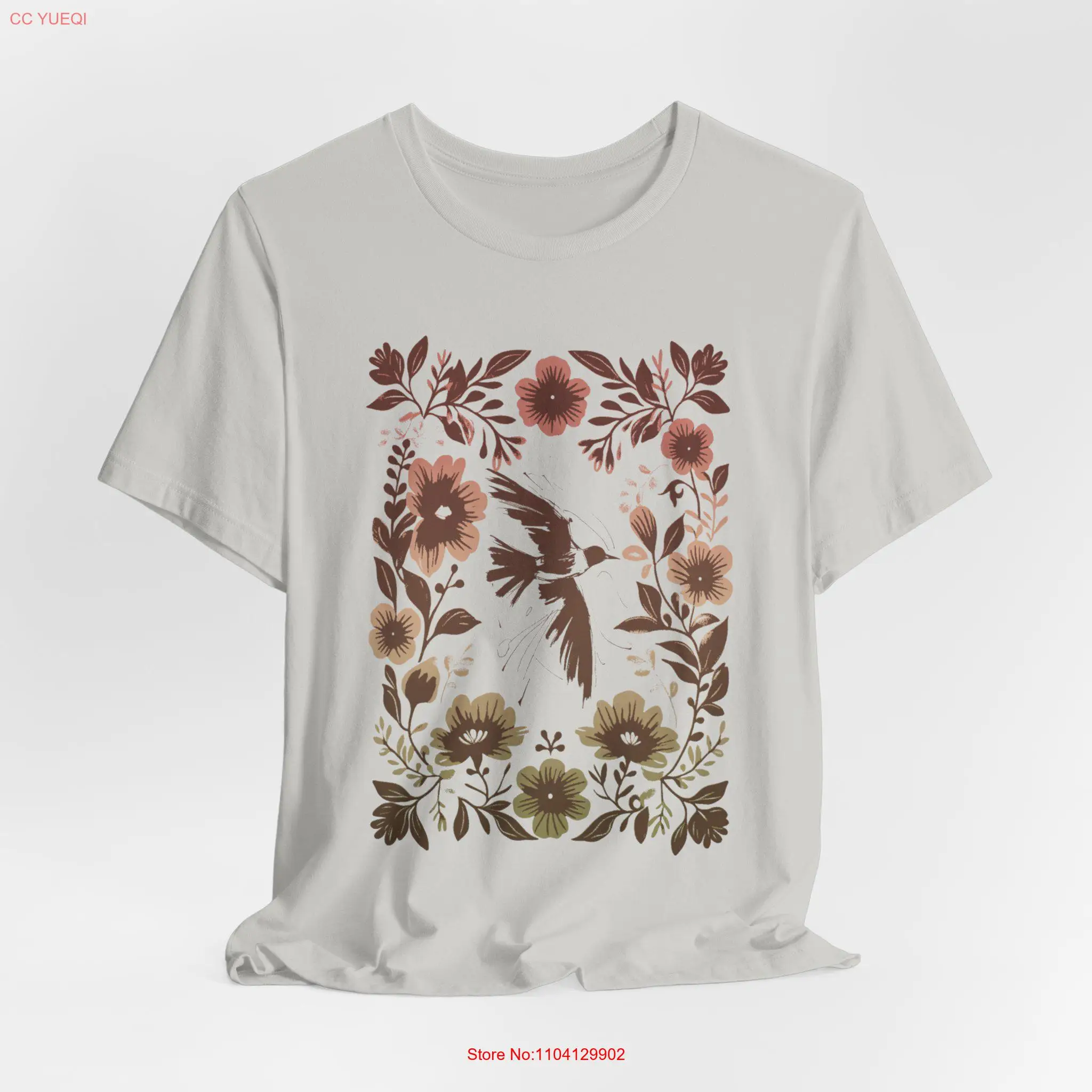 Floral Swallow Boho T Shirt Lovers Cute for her long or short sleeves