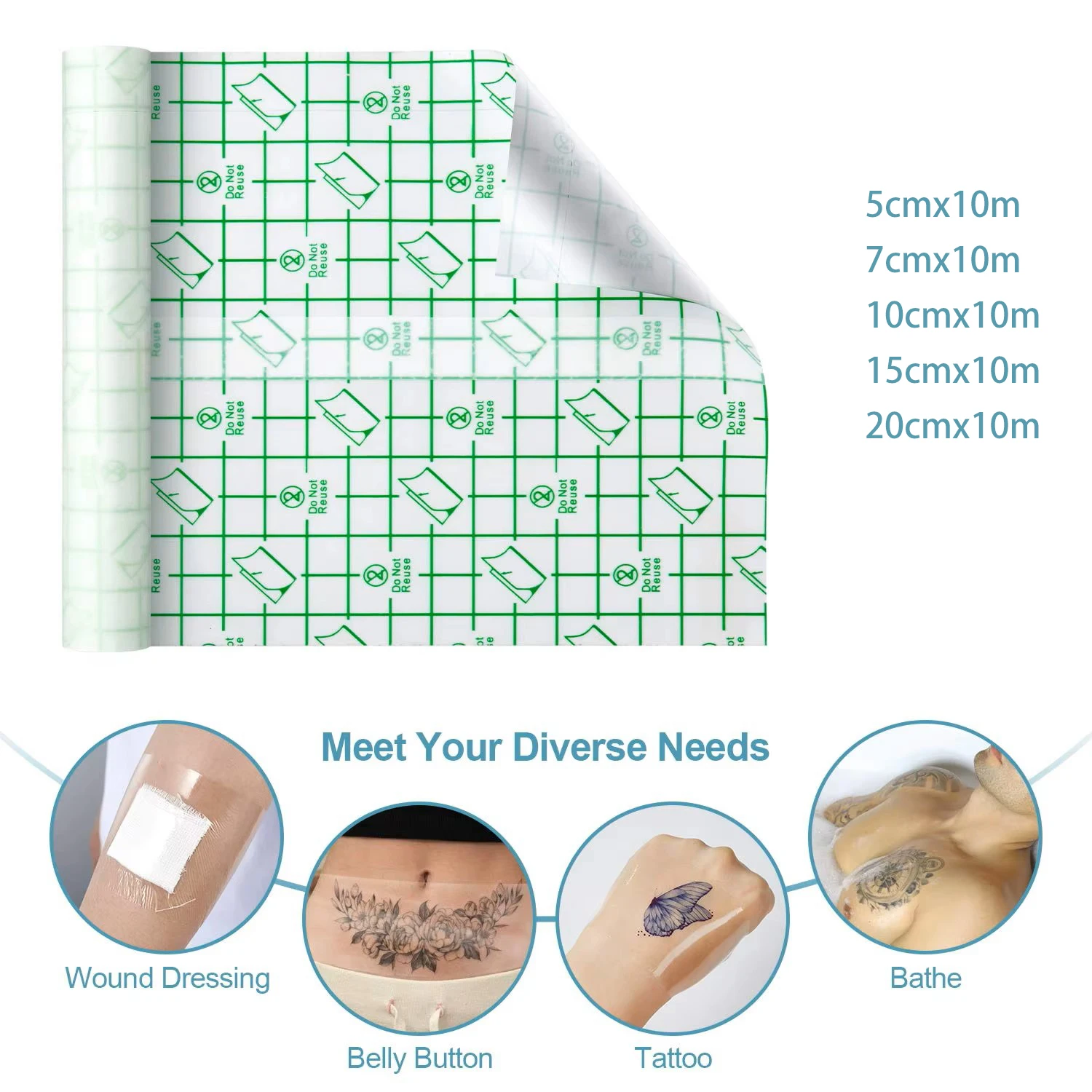 Клейкая защитная ремонтная пленка для татуировки из искусственной кожи, водонепроницаемая пленка для ухода за татуировкой, рулон ленты 5/7,5/10/15/20 см x 10 м
