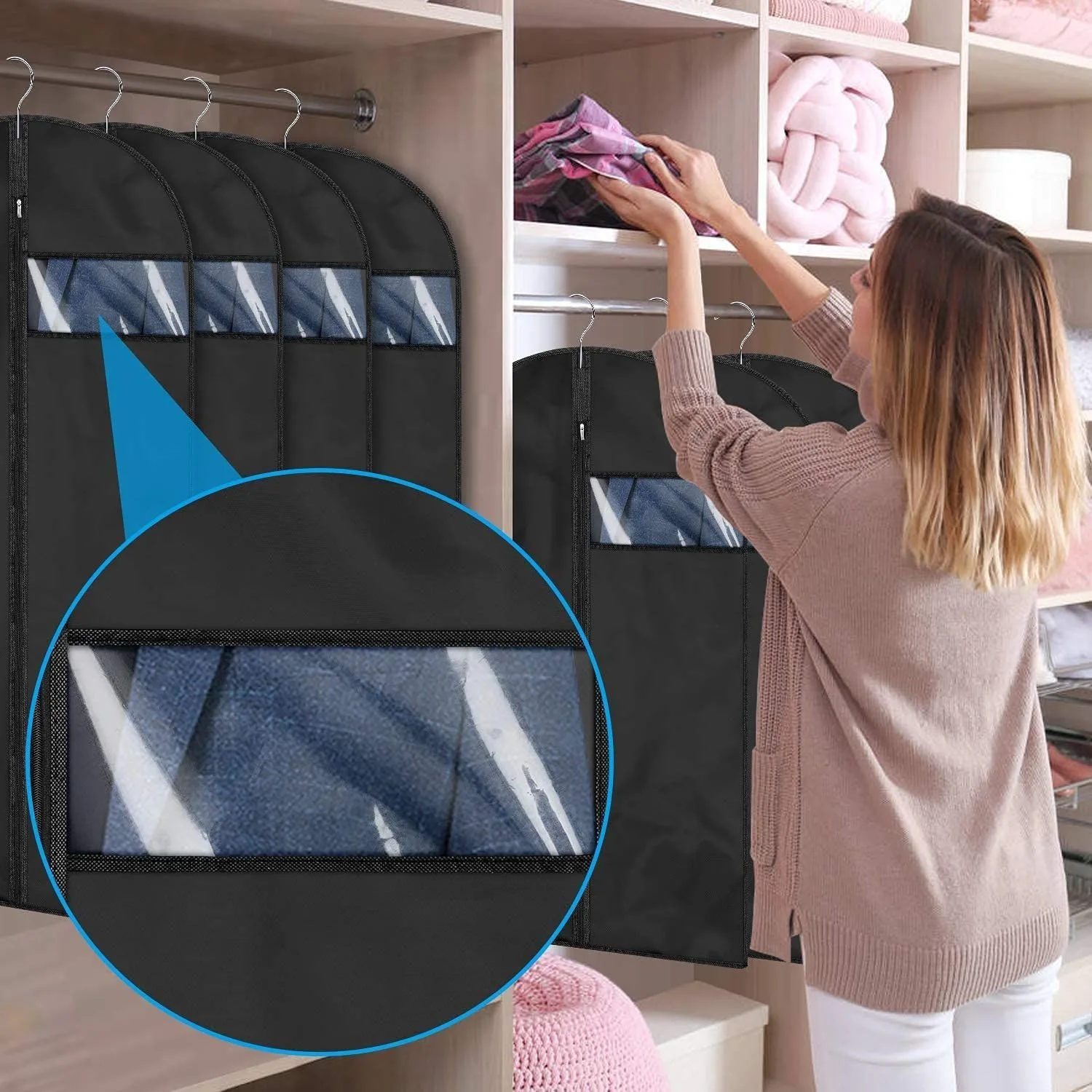 2/4/8pcs Hanging Organizers Transparent Clothes Bag Suit Dust Cover Coat Moisture -proof Garment Covers Household Merchandises