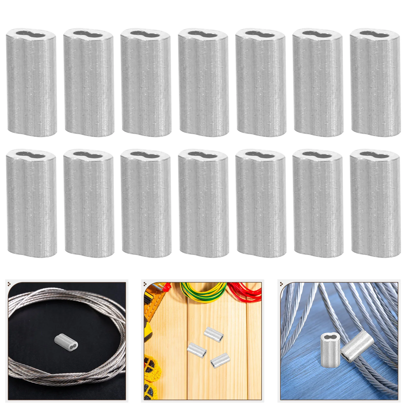 Herramienta de prensado de Cables de piezas, manguito de aluminio en forma de 8, abrazaderas para Cables Suite 070x030x020cm, manguitos de cuerda plateados, 100