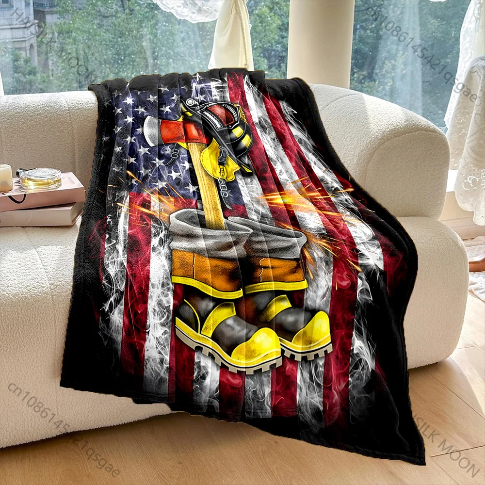 1PC Firefighter gear axe boots American flag Print Adult Children Warm Blankets Home Travel Car Soft Comfortable luxury gift