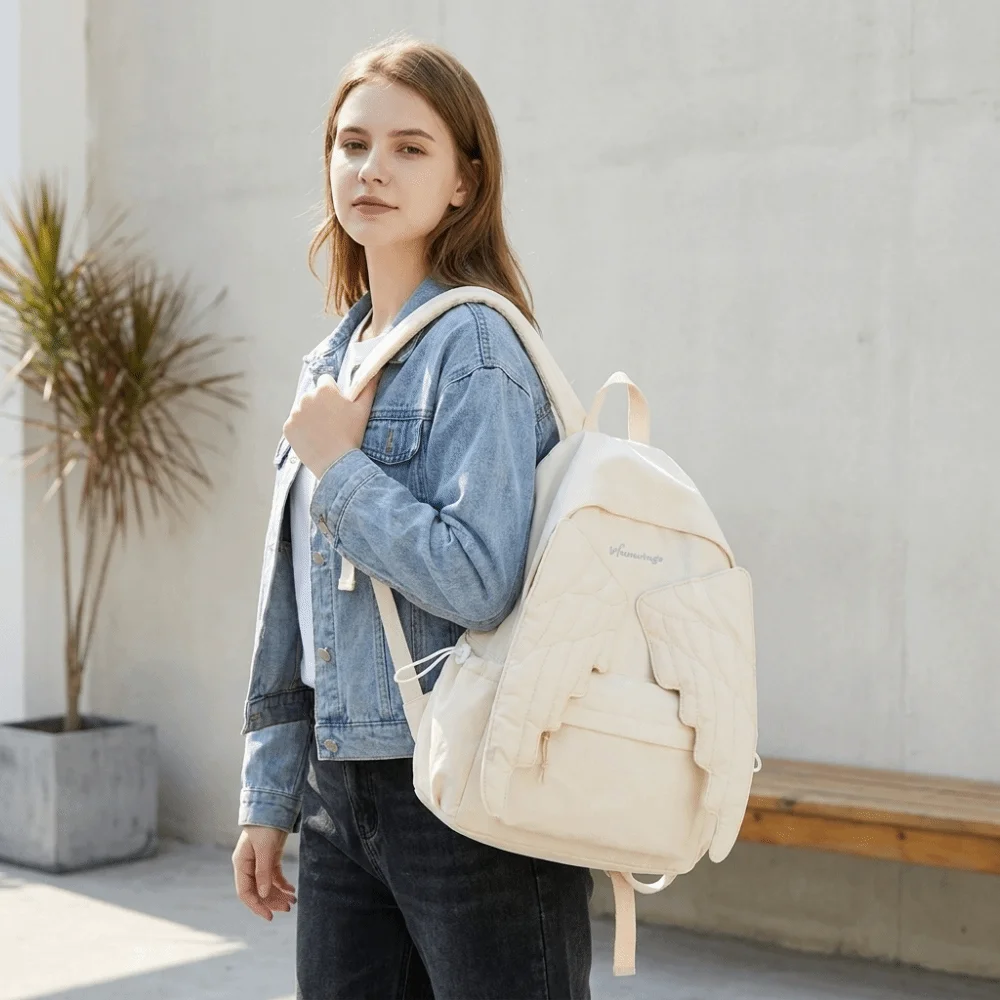 Shoulder Bag Solid Color Wing Backpack Y2k Jk Nylon Backpack Japanese Style Lightweight Students School Bag Outdoor