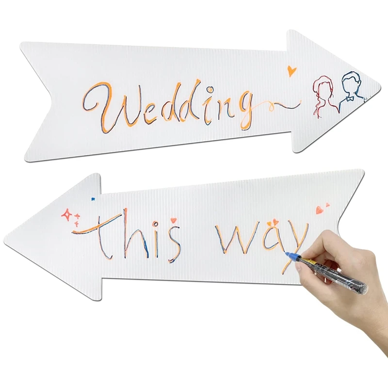 Blank Yard Signs 5 Pack 17 X 6 Inches White Blank Wedding Directional Yard Signs, Arrow Yard Signs