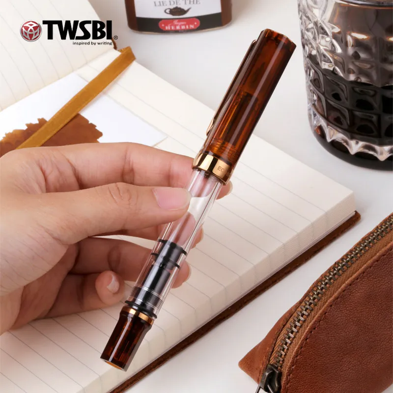TWSBI ECO Coffee Brown Fountain Pen Piston Filler Transparent Resin EF/F Nib Large Capacity Ink Pen for Writing Calligraphy
