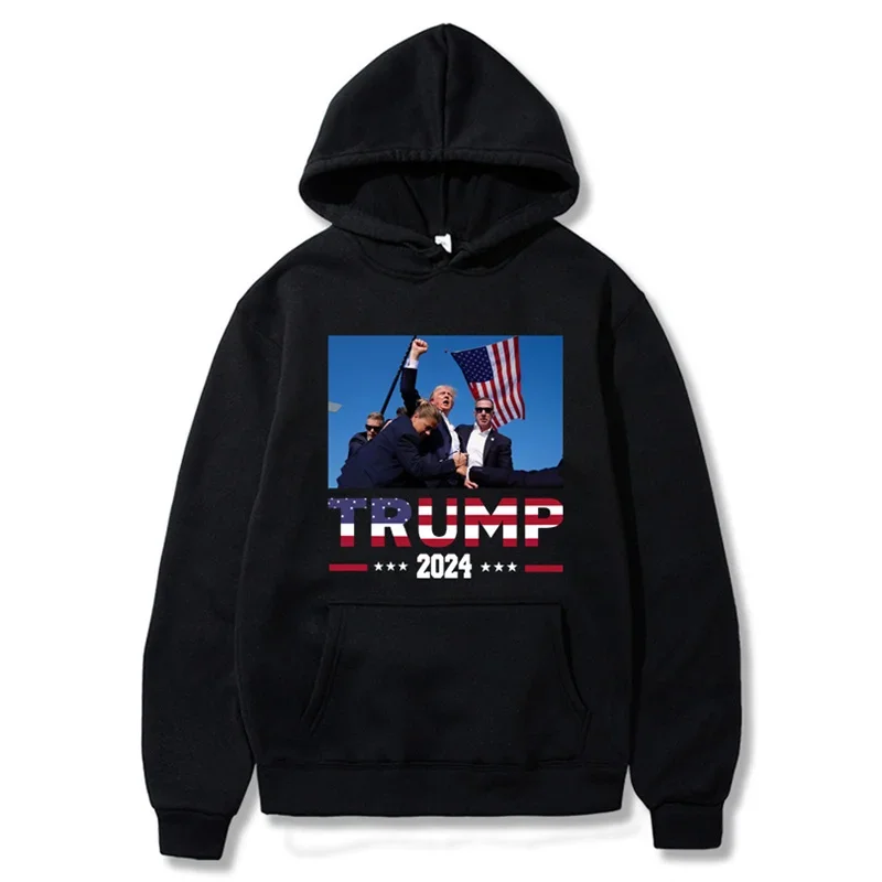 Men Women clothing hoodies pullover hip hop sweatshirts Trump 2024 fight print hoodies casual top tracksuit sweatshirt autumn