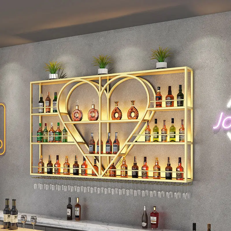 Bar table, wrought iron high-end wine cabinet storage rack, diamond-shaped wine cabinet on the restaurant wall, wall-mounted 4