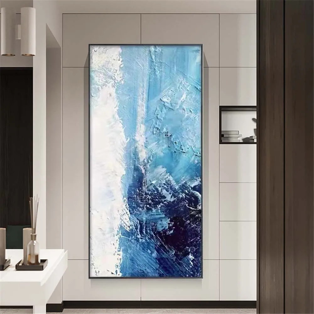 Pop Handmade Blue Thick Knife New Design Wall Art Picture Landscape Oil Painting Decor Living Room Porch Aisle Artwork Trim Gift