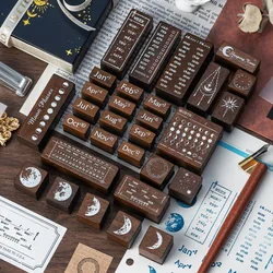 Moon Phase Starry Wooden Seal Set Perpetual Calendar Weekly and Month Account Seals 30 Moon Phase Seals School Supplies