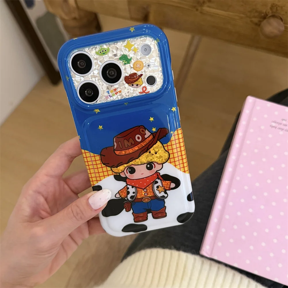 Korea ins Cartoon Glitter blue Cow Phone Case For iPhone 18 Pro Max 18 Pro 17 16 15 Protection Shockproof Cute Cases Cover