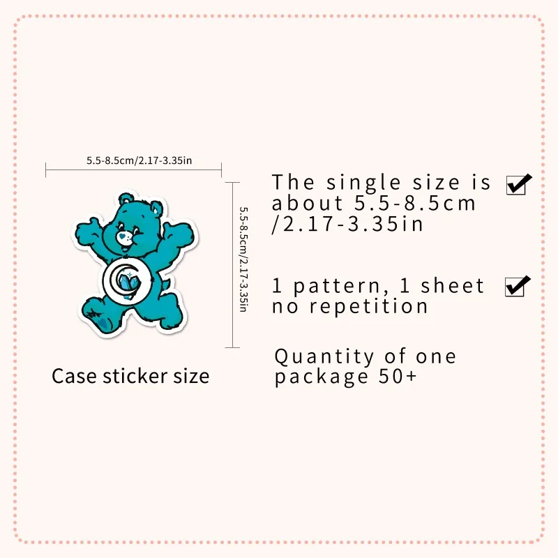 New Cute 50Pcs Care Bears Classic Cartoon Animation Cute Irritable Bear Loyal Bear Waterproof Sticker Room Diary Decoration view 6