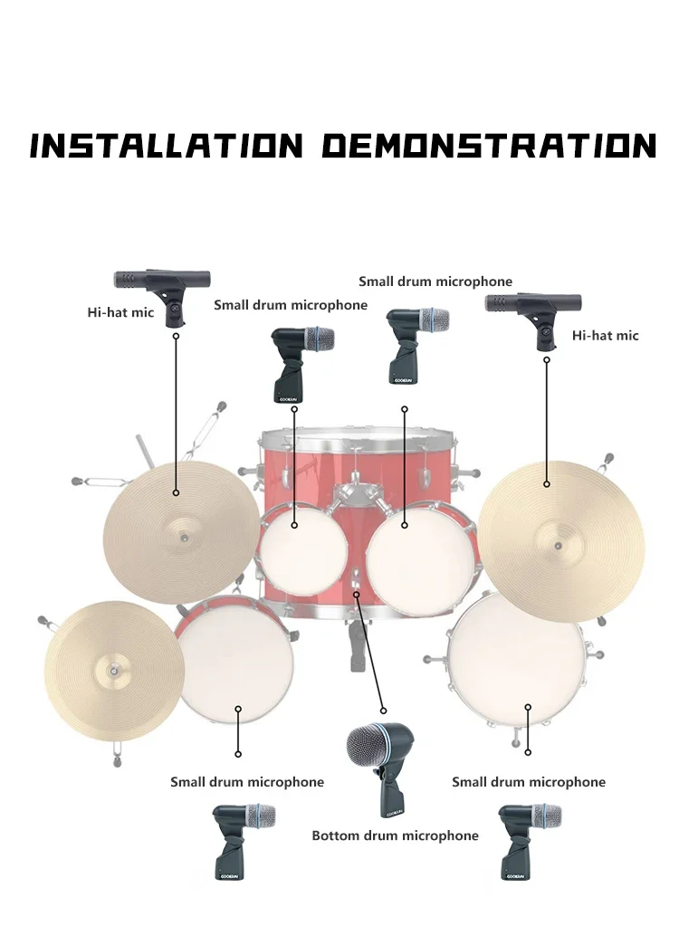 Hoge Kwaliteit Professionele Muziekinstrument Microfoon 7-delige Kit Voor Basversterker Drum Microfoon Set Voor Live Performance