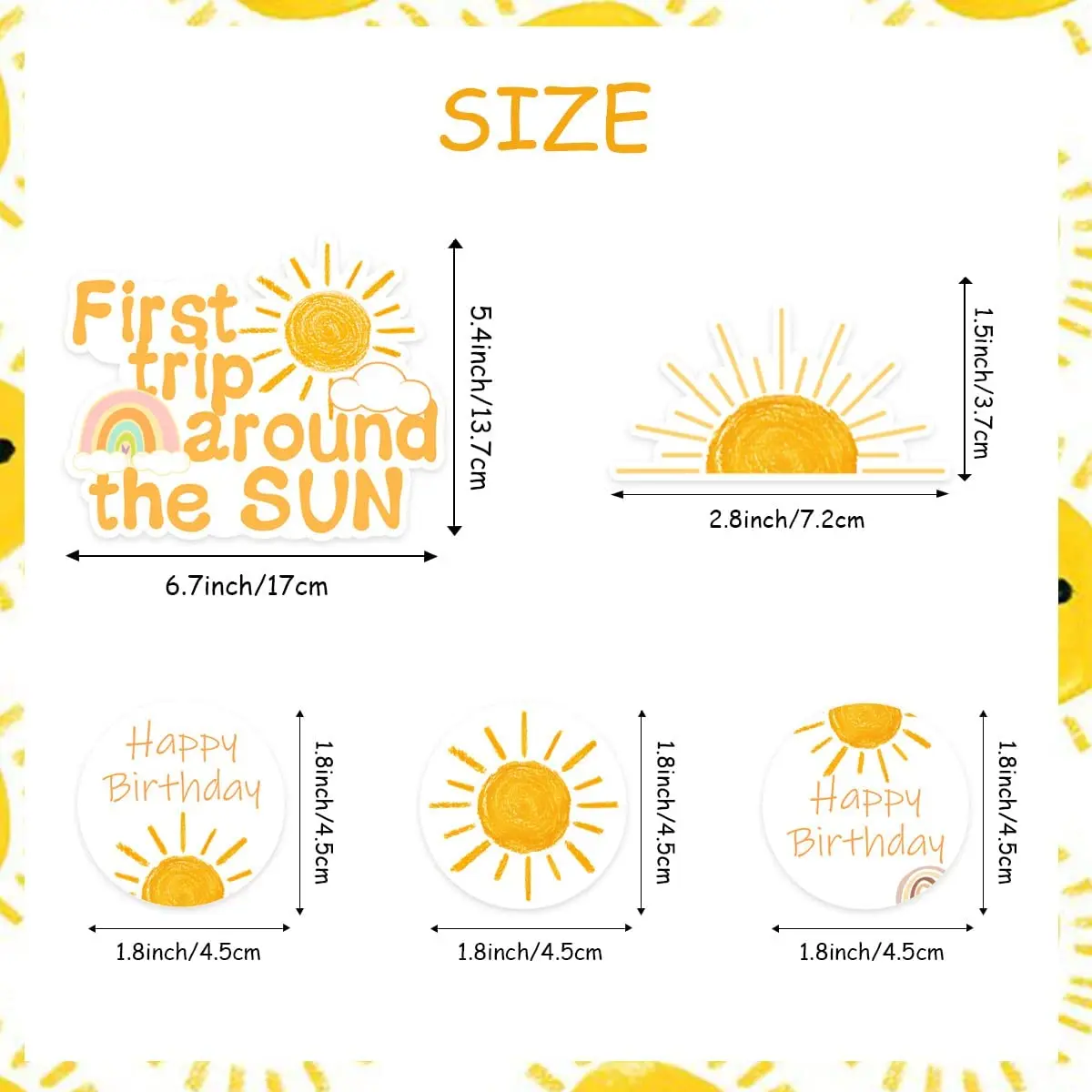 Funmemoir First Trip Around The Sun Cake Topper Sunshine Cupcake Toppers Sun 1st Birthday Party Cake Decorations for Boys Girls