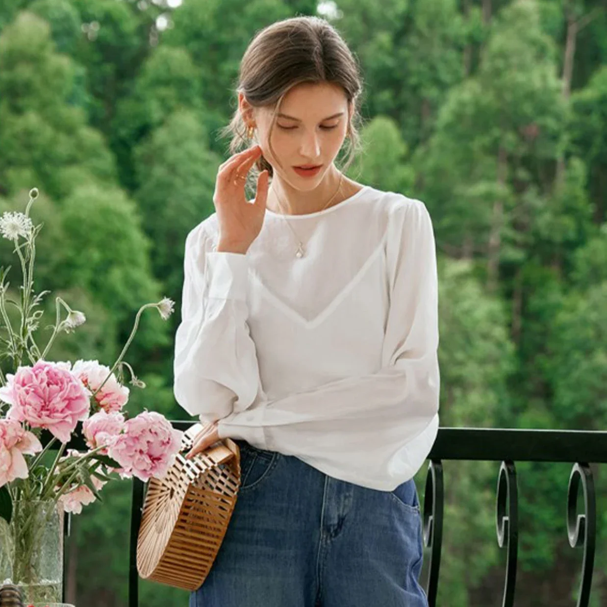 OLrain Womens White Blouses 2026 Autumn Loose Long Batwing Sleeve