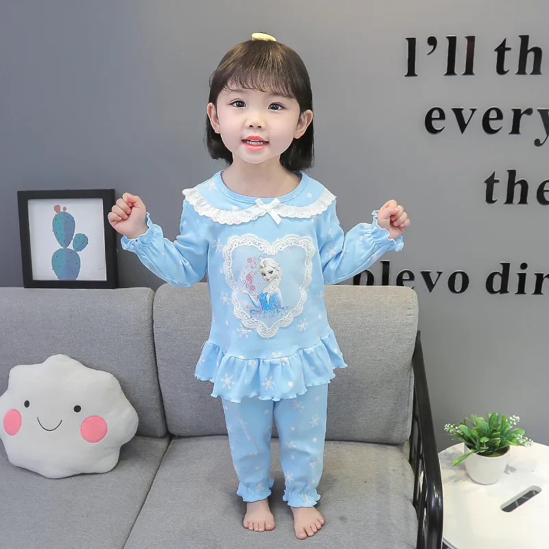 Girls Frozen Pajamas Kids Anna Elsa Cartoon Long Sleeve Clothing Set Baby Girls Casual Home Sleepwear Clothing Nightgown Suit