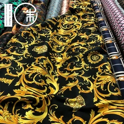 High Quality High-End Black Background Golden Big Flower Fashion Elastic Heavy Silk Fabric Fabric Real Silk Designer  22momme