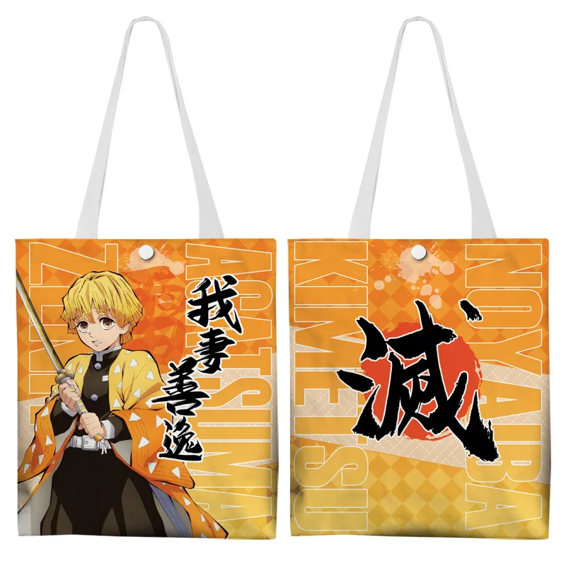 Demon Slayer Kimetsu No Yaiba Kamado Tanjirou Handbags Shoulder Bags Casual Shopping Handbag Women Elegant Canvas Tote Bags