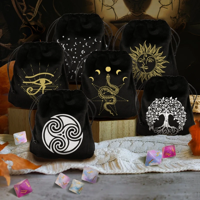 Velvet Pentagram Tarot Oracle Cards Storage Bag Runes Constellation Witch Divination Accessories Jewelry Dice Drawstring Package - view 4