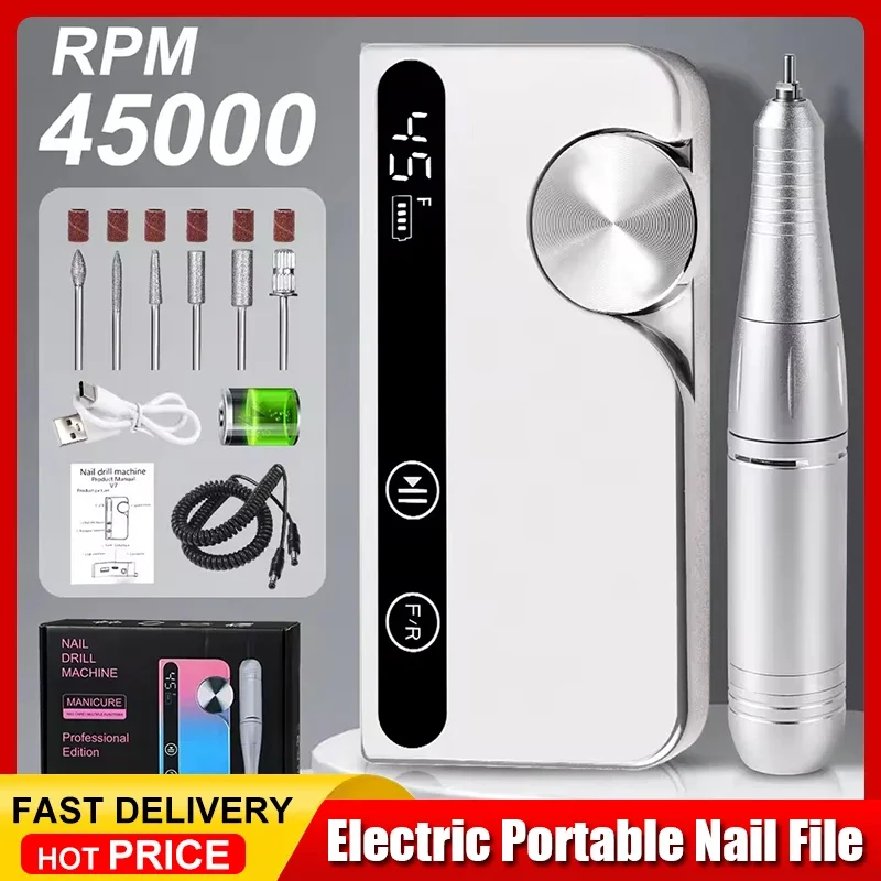 

45000RPM Rechargeable Nail Drill Professional Low Noise Polishing Nail Machine Suitable for Gel Nail Polish Polishing Tool