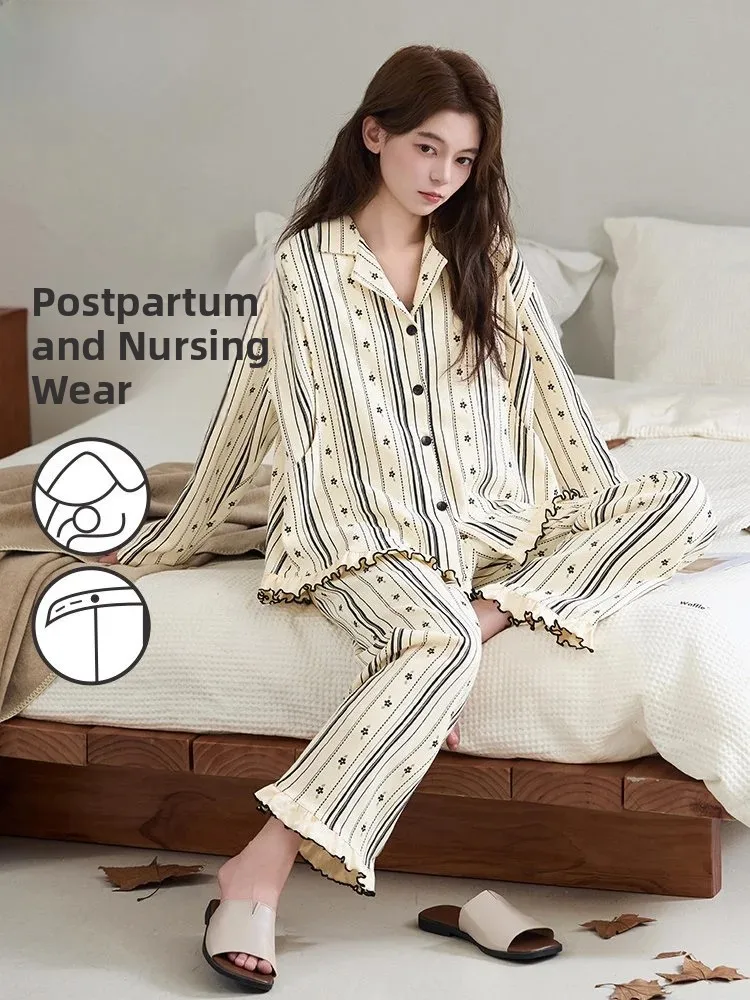 fenteng-care-camicia-da-notte-in-puro-cotone-per-maternita-con-maniche-lunghe-cardigan-aperto-set-di-abbigliamento-per-la-casa-per-donne-in-gravidanza-allattamento-e-cura-del-bambino