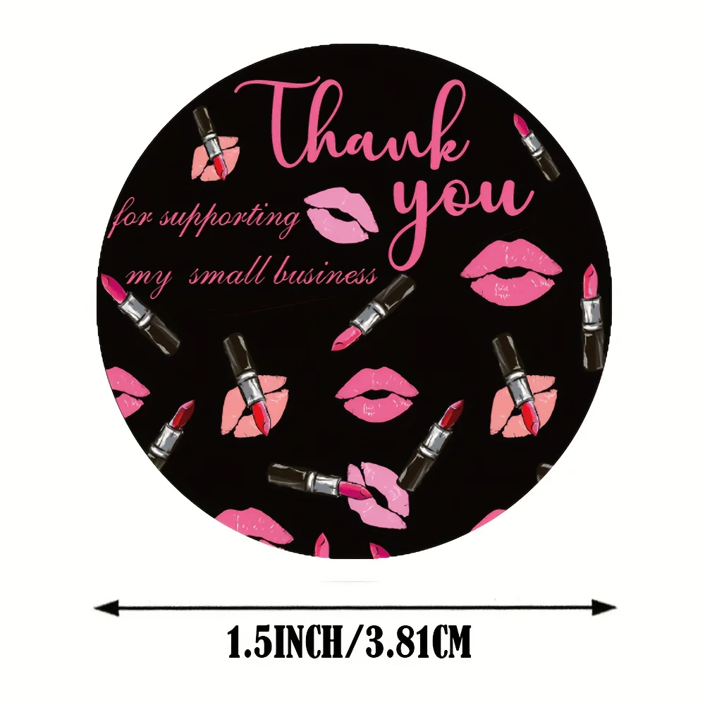 1.5inch Thank You For Supporting My Small Business Stickers Pink Kiss Lipstick Envelope Sealed Cosmetics Online Business 500pcs