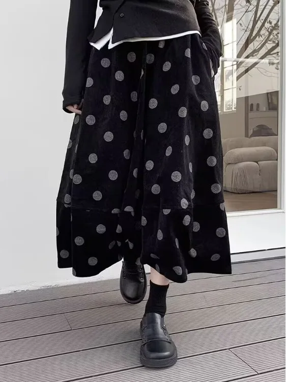 

High Waist Corduroy Polka Dot f Skirt Women's A-Line Flower Bud Long Skirt Autumn Winter Slimming k Sle Print Skirt