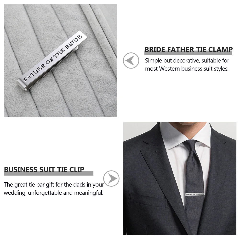 

1pc Lettering Tie Clip Titanium Steel Double Sided Bride Groom Father Gift Wedding Party Present Business Suit Decoration Metal