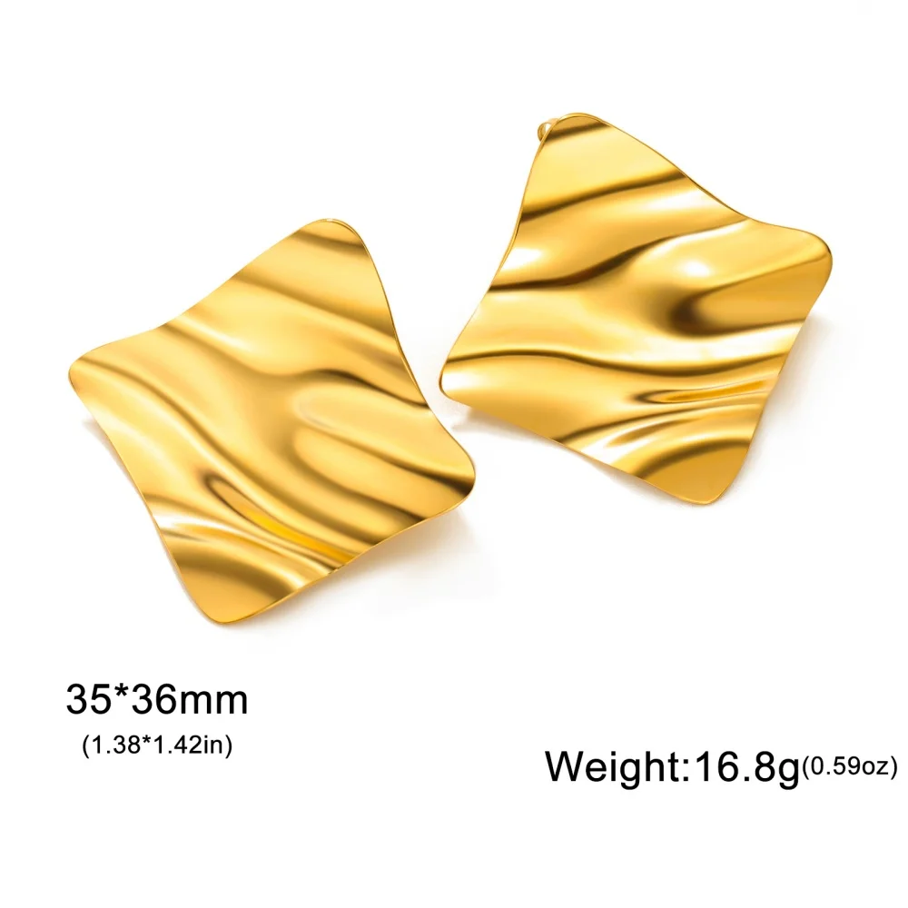 Water Ripple Square Stud Earrings for Women Girls Ear Jacket Geometric Earrings luxury Stainless Steel Jewelry Party Gifts image 6